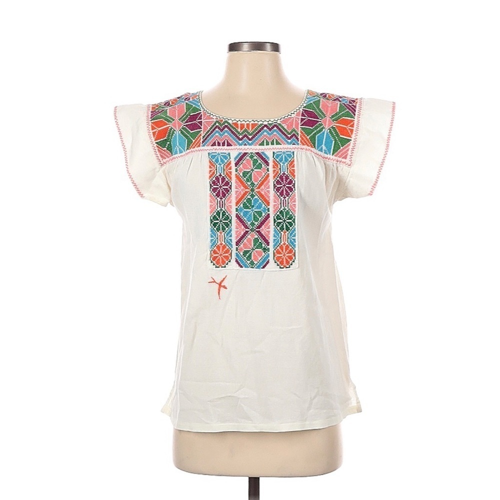 Mi Golondrina Embroidered and Colorful White Top Size Small
